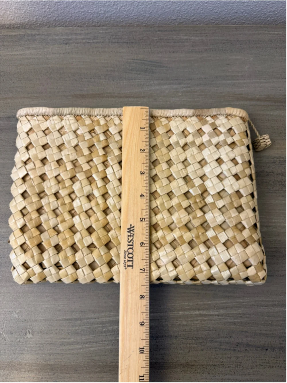 Vintage Artisanal Handwoven Pandanus Palm Leaf Straw Pouch Clutch 10”x7”